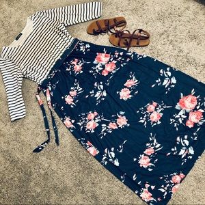 NWT Stripped and Floral, Maxi Dress with Belt